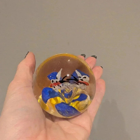 Czech Handcrafted Glass Paperweight with Blue and Yellow Design - Picture 3 of 10